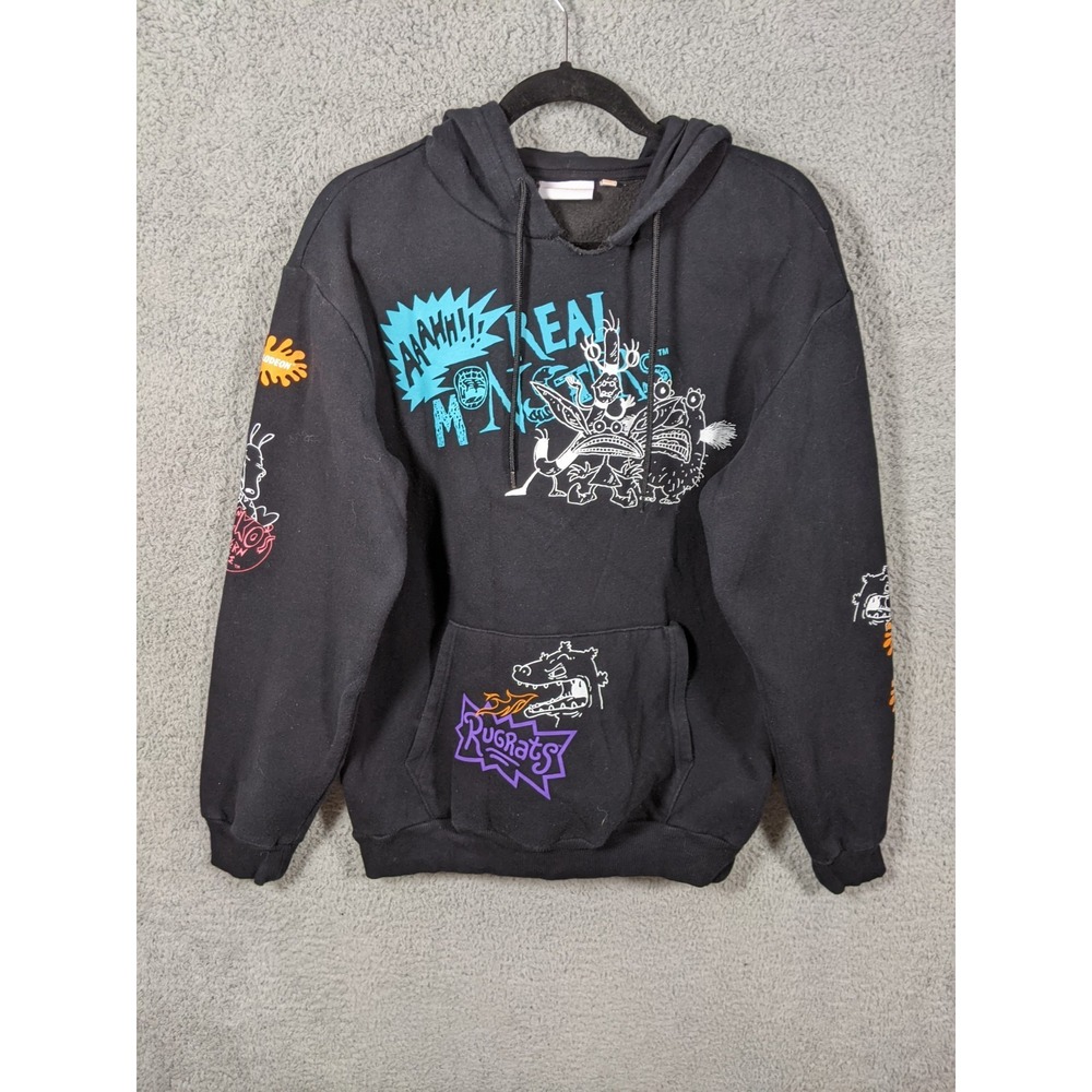 Nickelodeon Rugrats Hoodie Mens M Black Cotton Graphic Ahh Real Monsters Cartoon